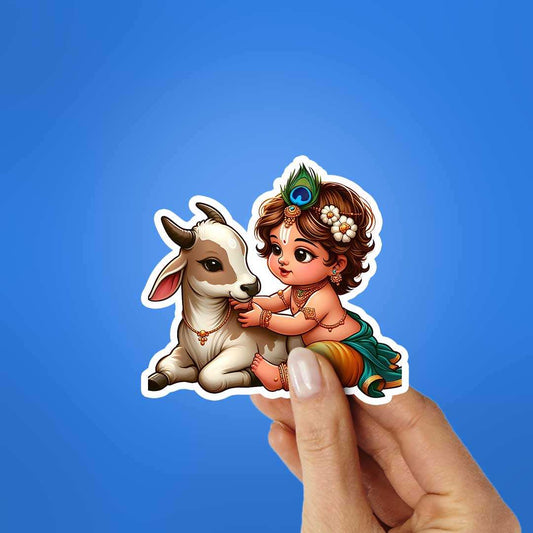 Krishna And Cow 0.1 Sticker - STICK IT UP