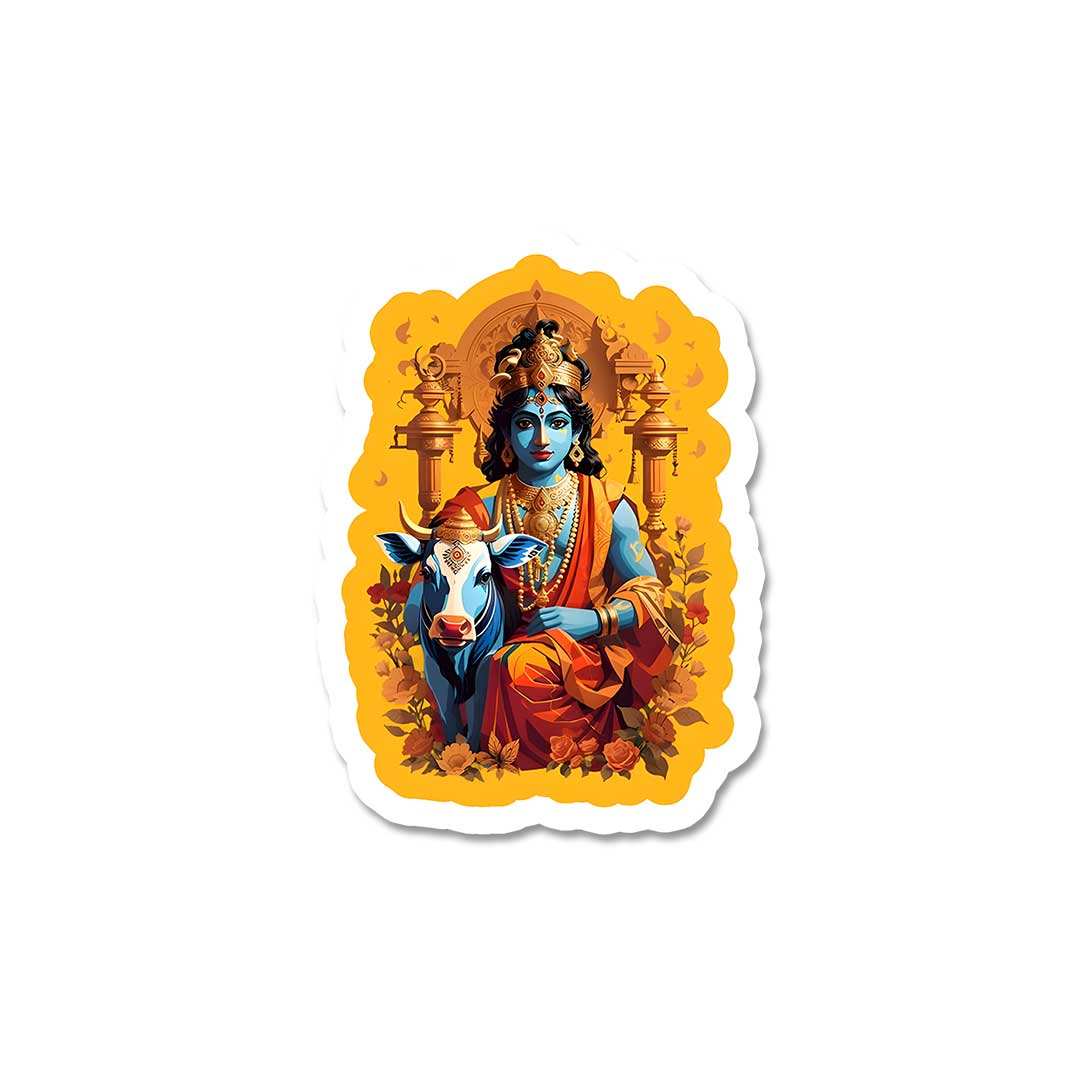 Krishna And Cow Sticker waterproof vinyl decal for laptop, bike, car & bottle