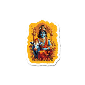 Krishna And Cow Sticker waterproof vinyl decal for laptop, bike, car & bottle
