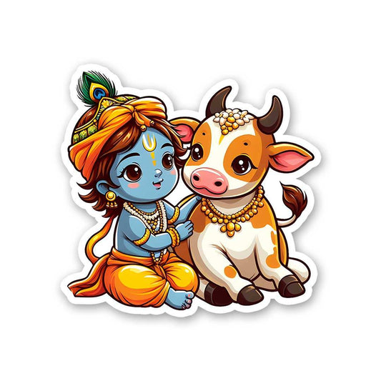 Krishna And Cow Sticker - STICK IT UP