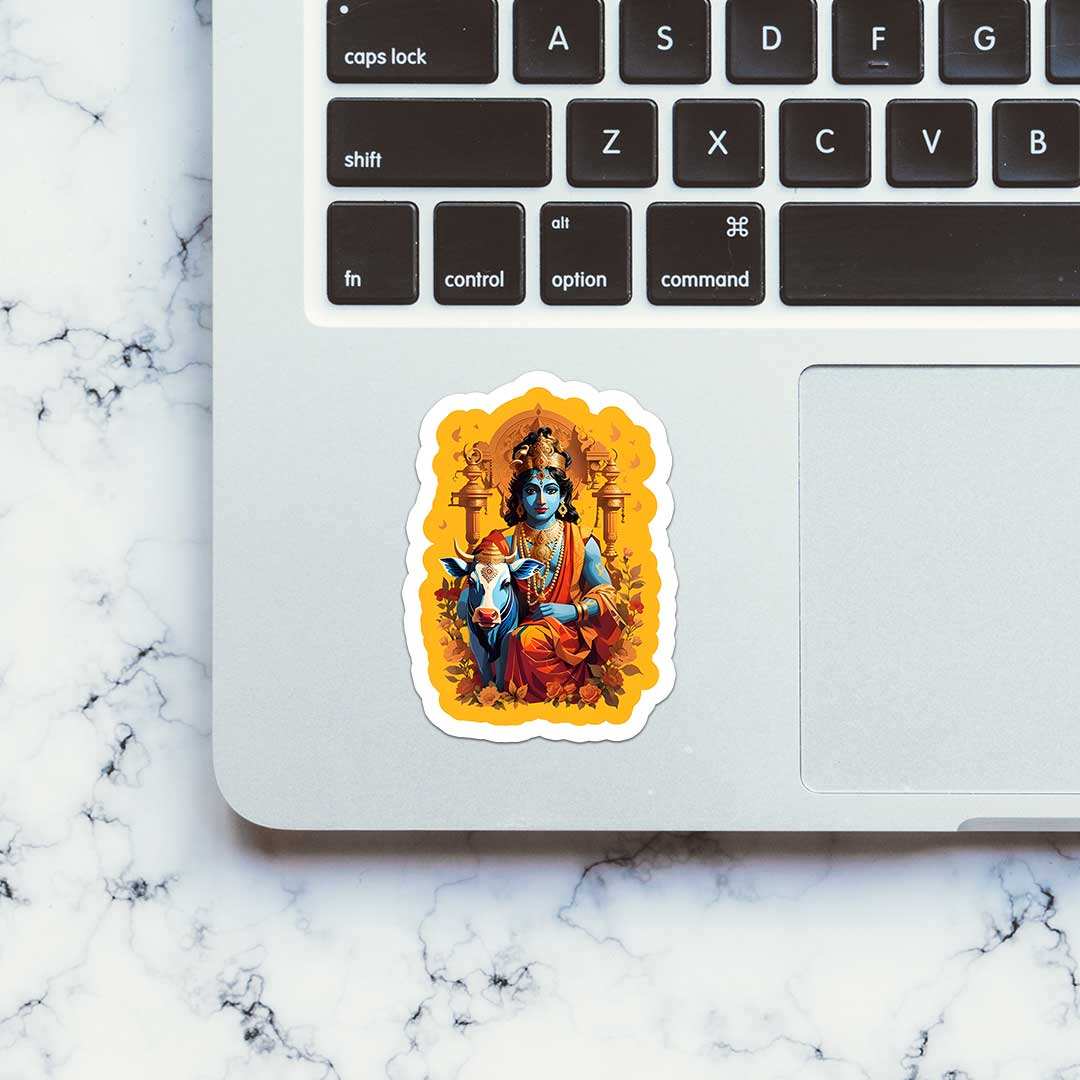 Krishna And Cow Sticker waterproof vinyl decal for laptop, bike, car & bottle