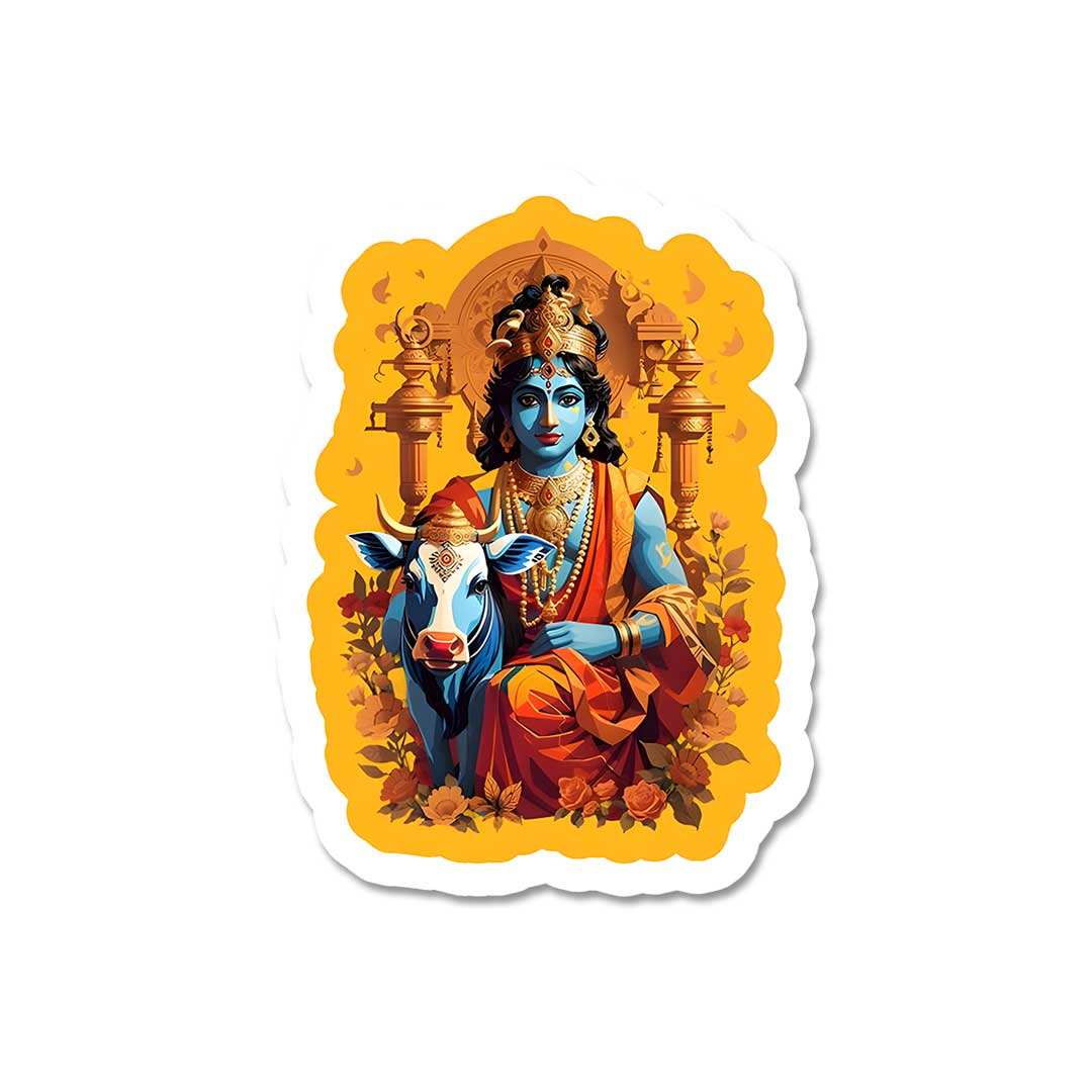 Krishna And Cow Sticker - Stickers | STICK IT UP