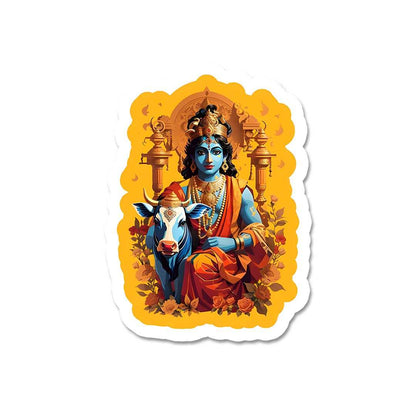 Krishna And Cow Sticker waterproof vinyl decal for laptop, bike, car & bottle