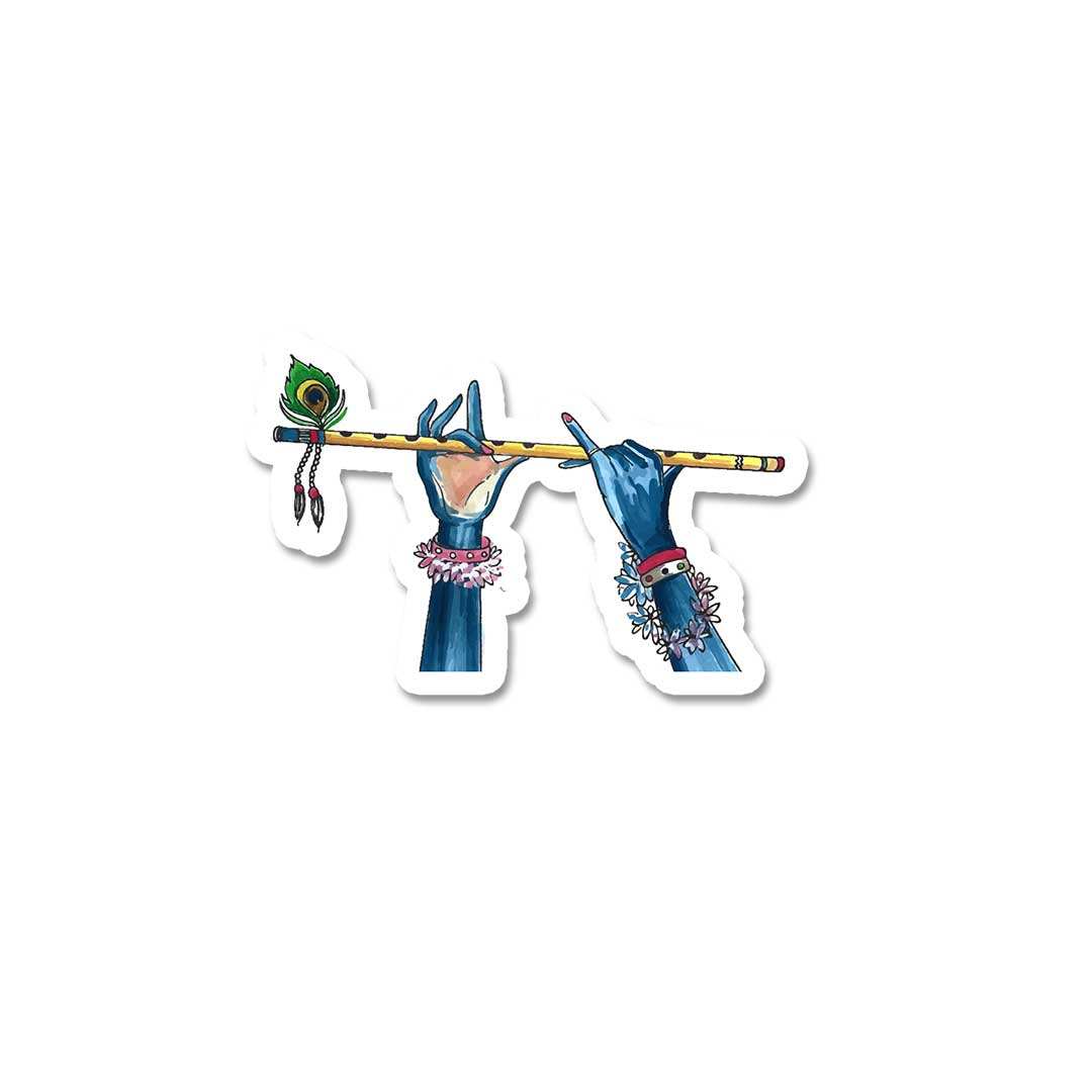 Krishna Hand With Flute Sticker waterproof vinyl decal for laptop, bike, car & bottle