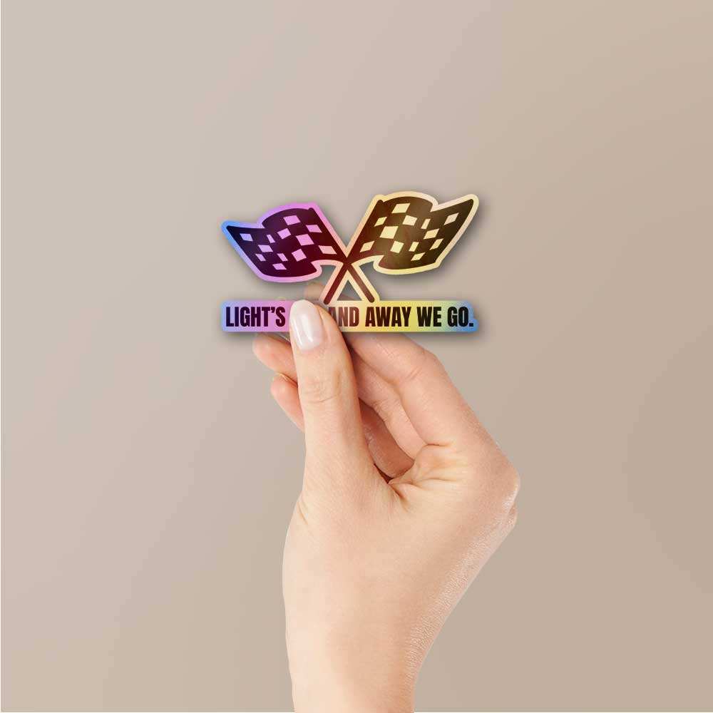 Light's Out And Away We Go Holographic Sticker waterproof vinyl decal for laptop, bike, car & bottle