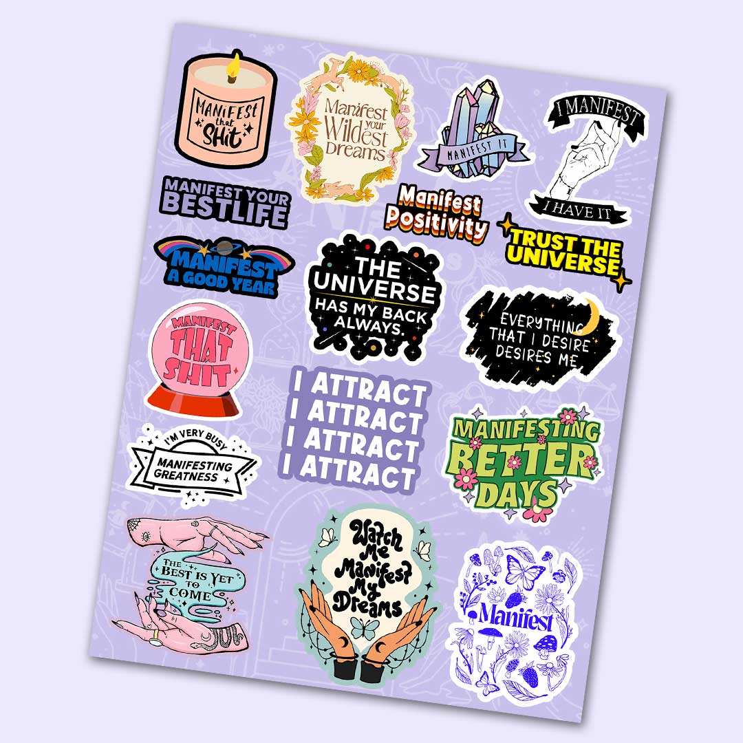 Manifest Mini Sticker Sheet waterproof vinyl decal for laptop, bike, car & bottle