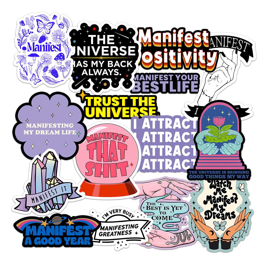 Manifestation Sticker Pack [15 Sticker] waterproof vinyl decal for laptop, bike, car & bottle