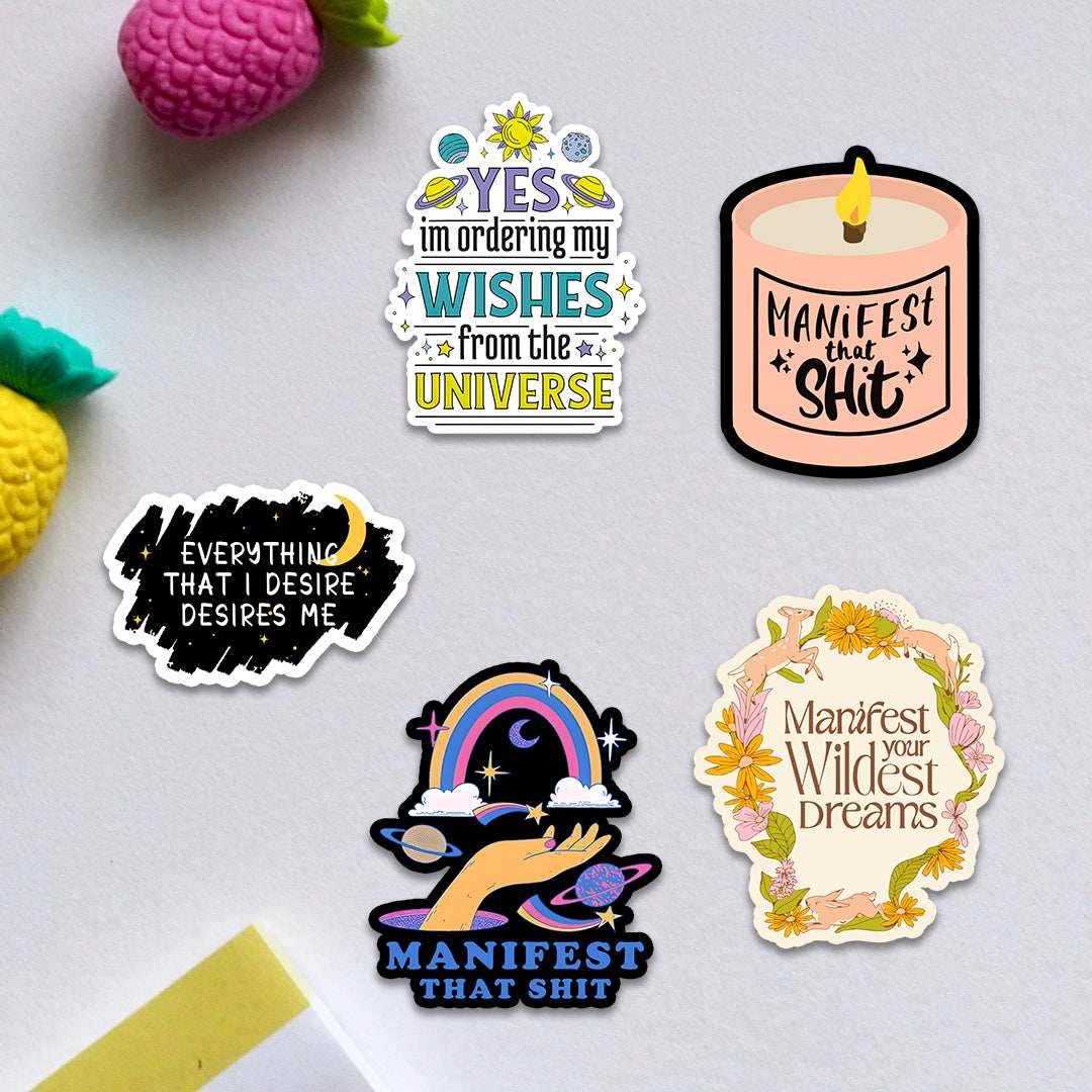 Manifestation Sticker Pack [5 Sticker] waterproof vinyl decal for laptop, bike, car & bottle