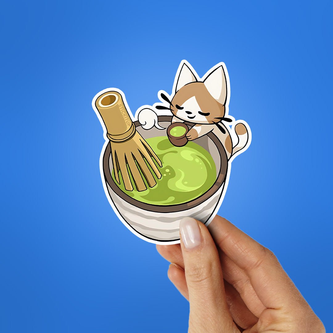 Matcha Meow Sticker waterproof vinyl decal for laptop, bike, car & bottle