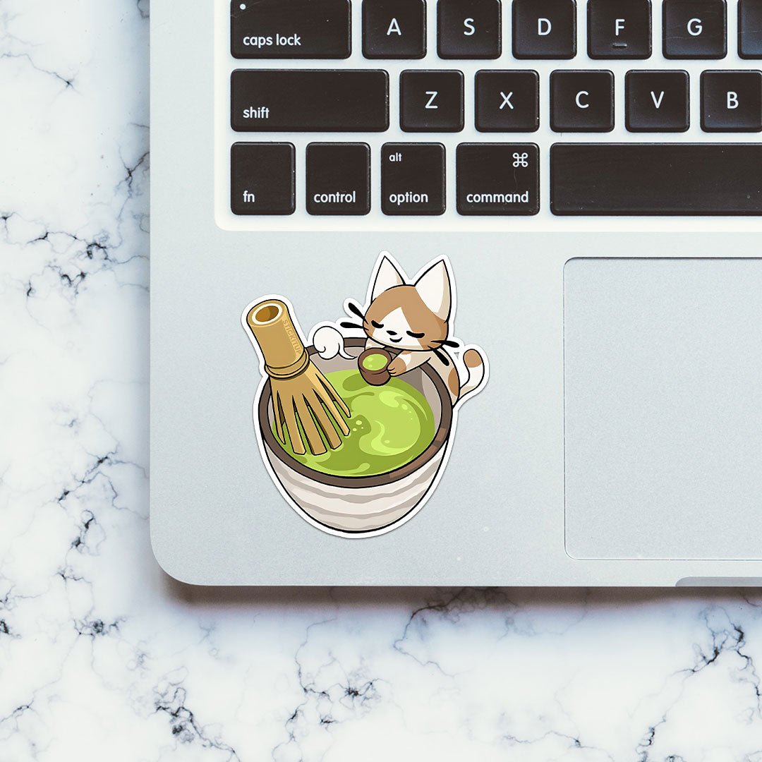 Matcha Meow Sticker waterproof vinyl decal for laptop, bike, car & bottle