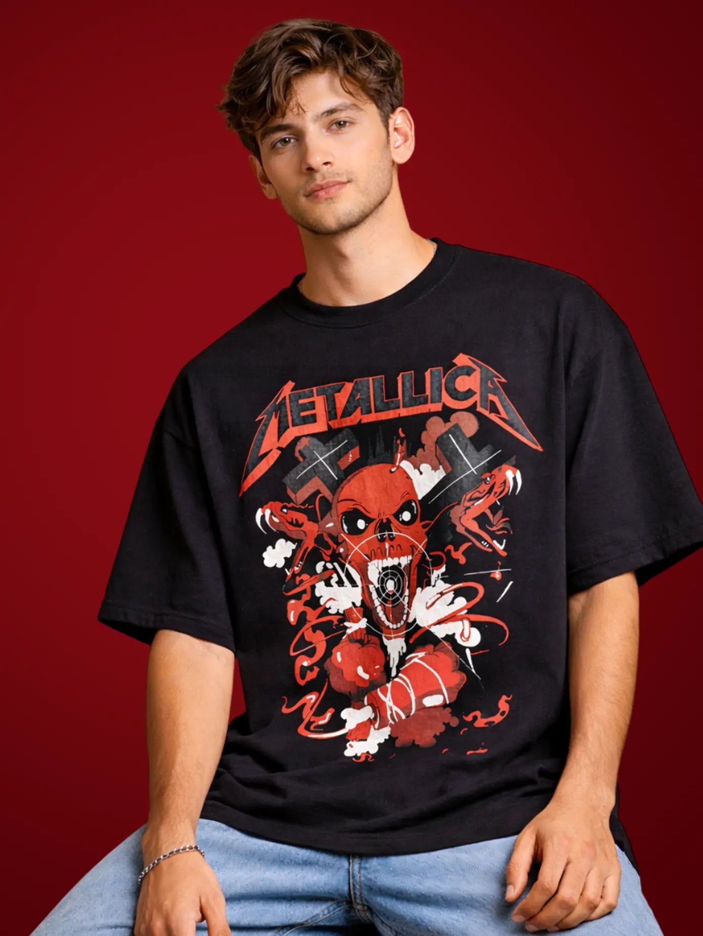 METALLICA OVERSIZED T - SHIRT waterproof vinyl decal for laptop, bike, car & bottle