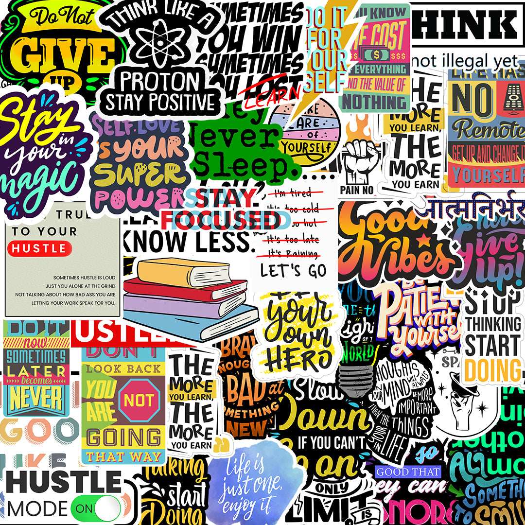 Motivational Sticker Packs [50 sticker] waterproof vinyl decal for laptop, bike, car & bottle
