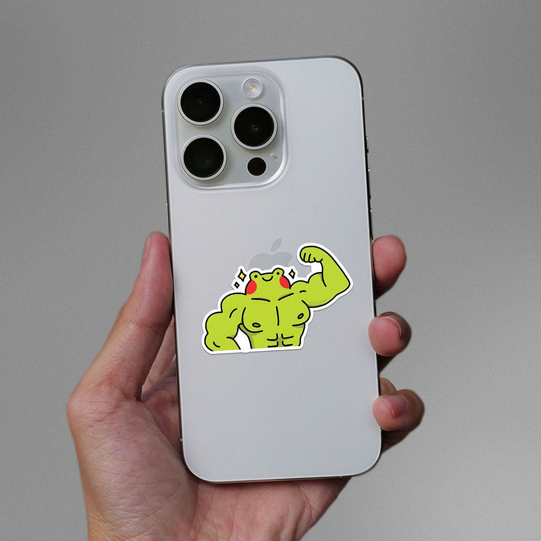 Muscle Frog Sticker waterproof vinyl decal for laptop, bike, car & bottle