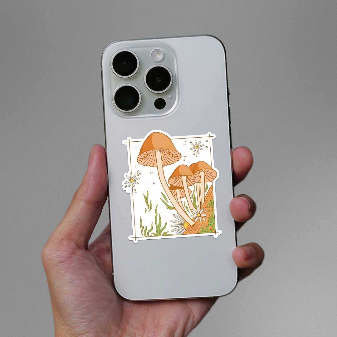 Mushroom Sticker waterproof vinyl decal for laptop, bike, car & bottle