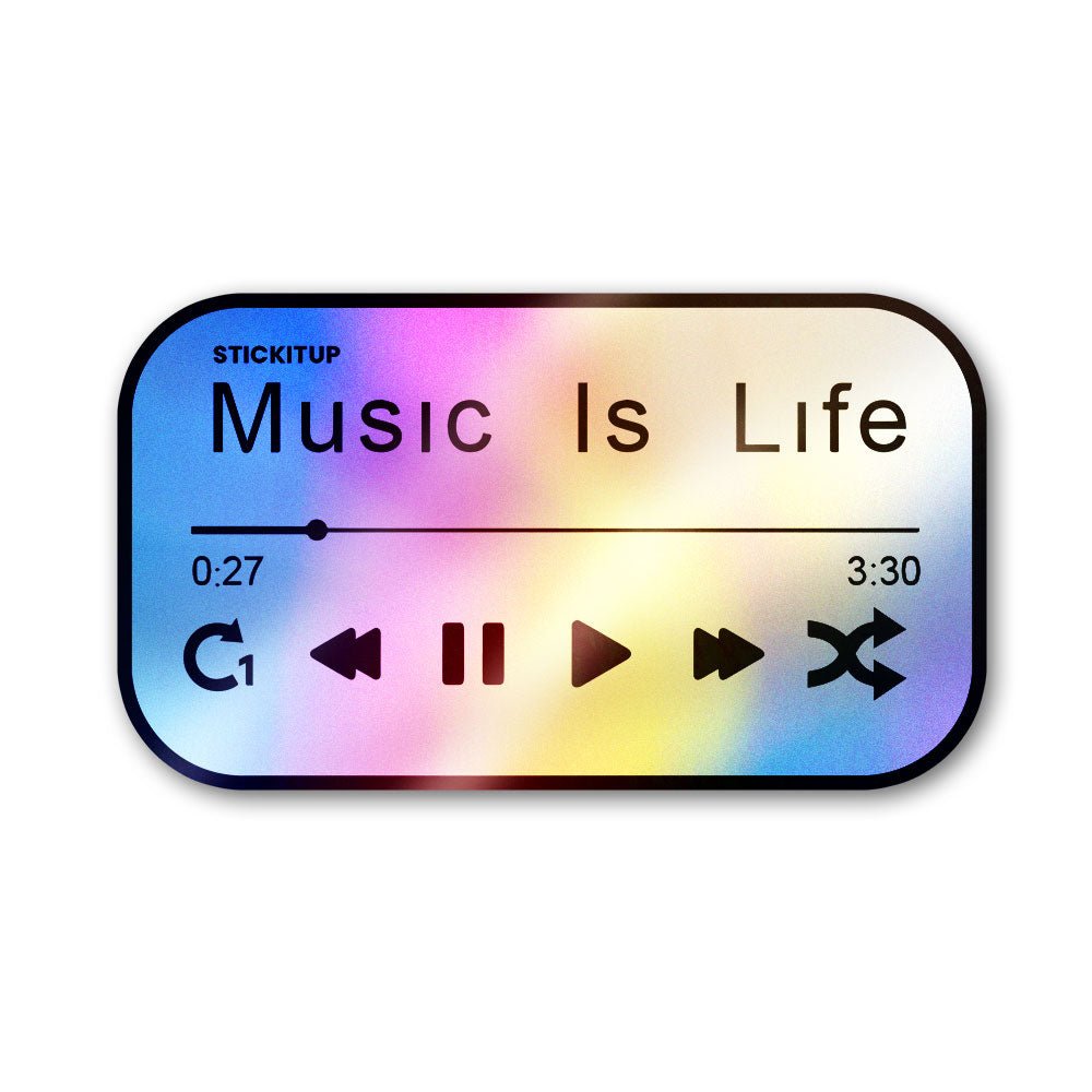 Music Is Life Sticker Holographic Stickers waterproof vinyl decal for laptop, bike, car & bottle