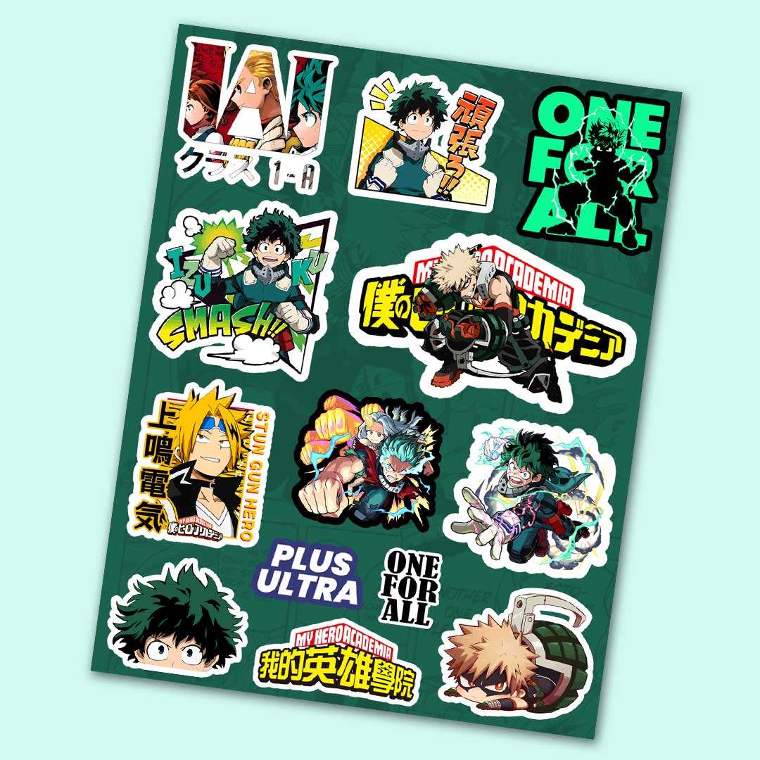 My Hero Academia Mini Sticker Sheet waterproof vinyl decal for laptop, bike, car & bottle