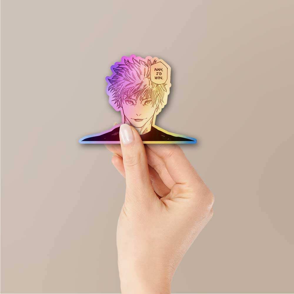 Nah, I'd Win Gojo Holographic Sticker waterproof vinyl decal for laptop, bike, car & bottle