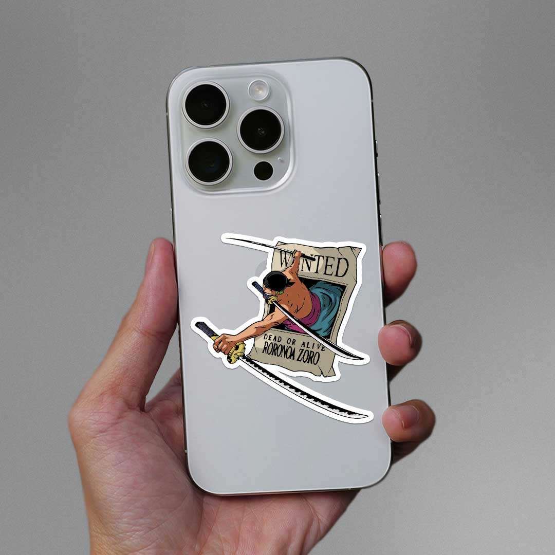 Pirate Zoro Wanted Poster Sticker waterproof vinyl decal for laptop, bike, car & bottle