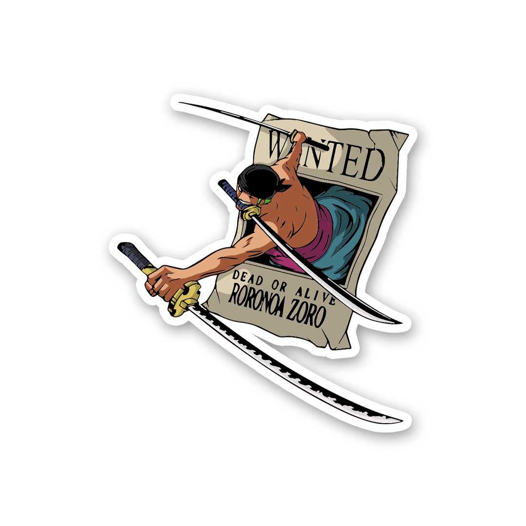 Pirate Zoro Wanted Poster Sticker waterproof vinyl decal for laptop, bike, car & bottle