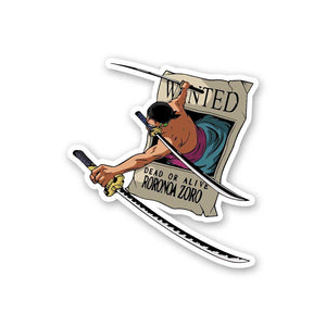 Pirate Zoro Wanted Poster Sticker waterproof vinyl decal for laptop, bike, car & bottle