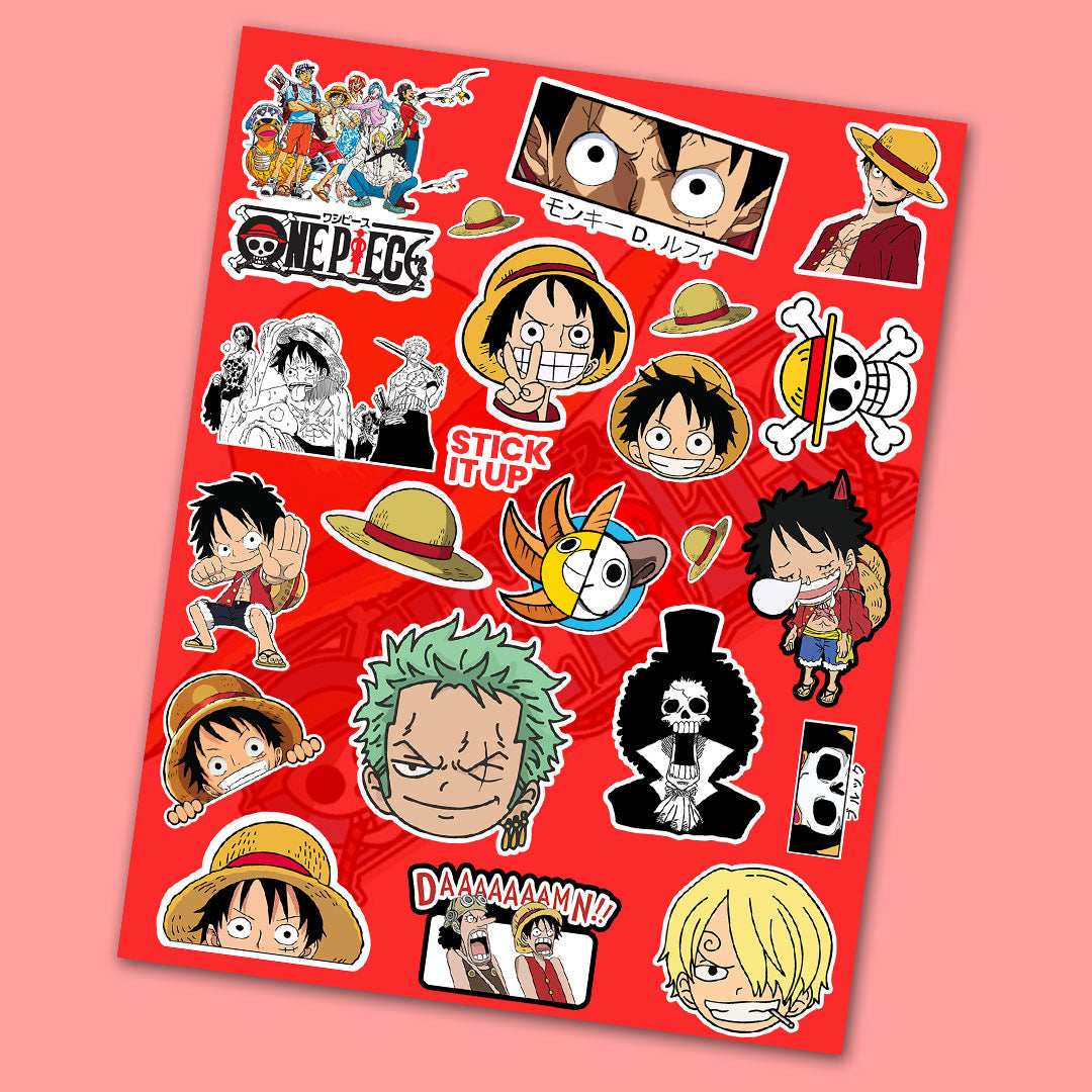 One Piece Mini Sticker Sheet waterproof vinyl decal for laptop, bike, car & bottle