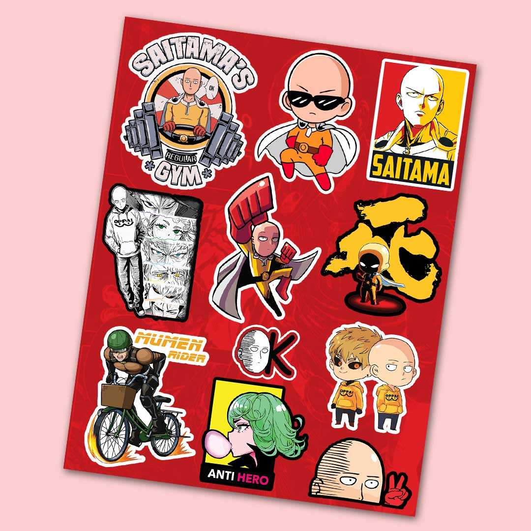 One Punch Mini Sticker Sheet waterproof vinyl decal for laptop, bike, car & bottle