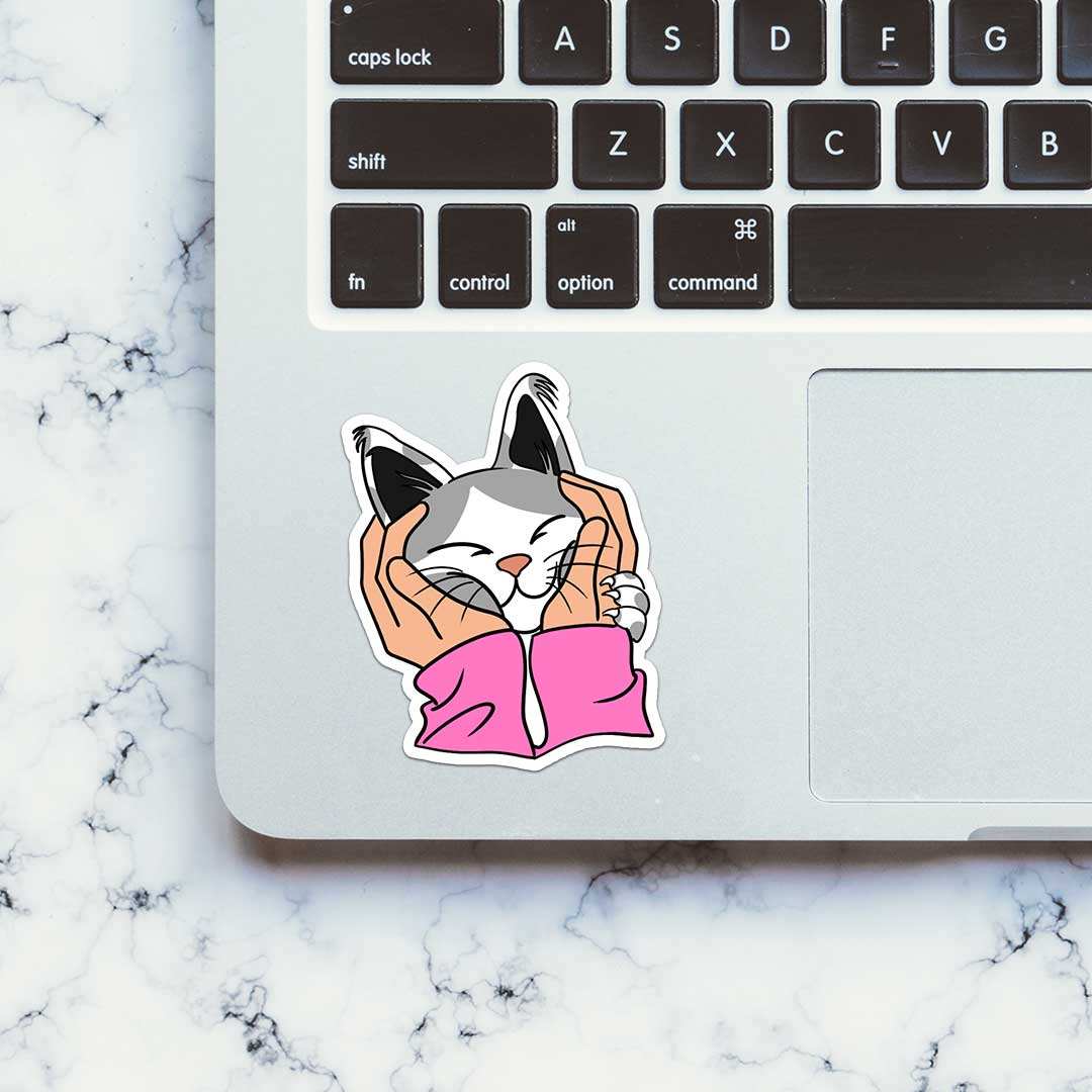 Petting A Cat Sticker waterproof vinyl decal for laptop, bike, car & bottle