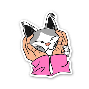 Petting A Cat Sticker waterproof vinyl decal for laptop, bike, car & bottle