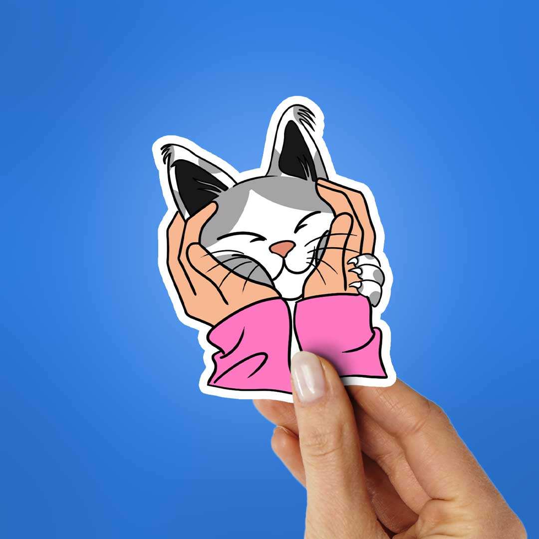 Petting A Cat Sticker waterproof vinyl decal for laptop, bike, car & bottle