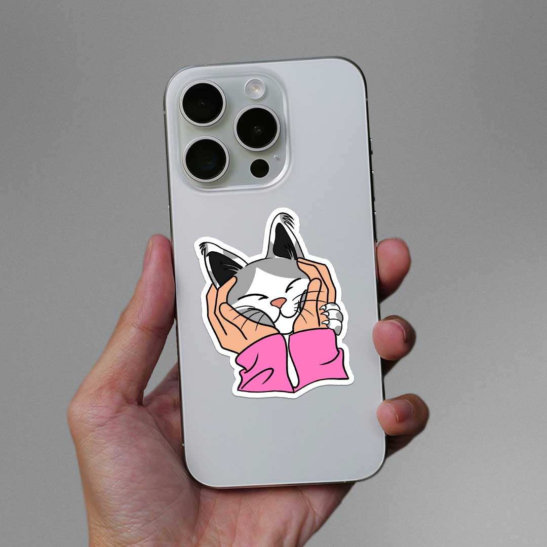 Petting A Cat Sticker waterproof vinyl decal for laptop, bike, car & bottle