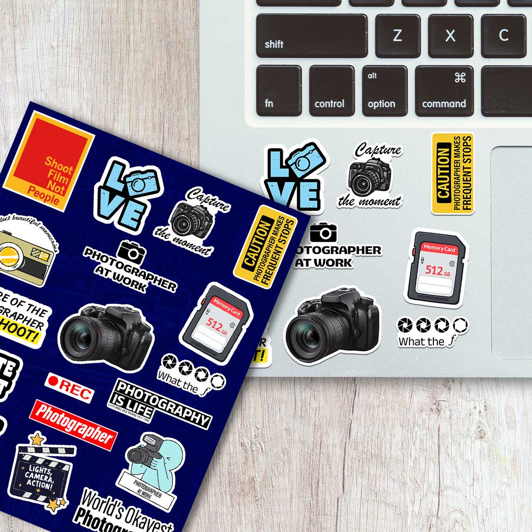 Photographer Sticker Sheet waterproof vinyl decal for laptop, bike, car & bottle