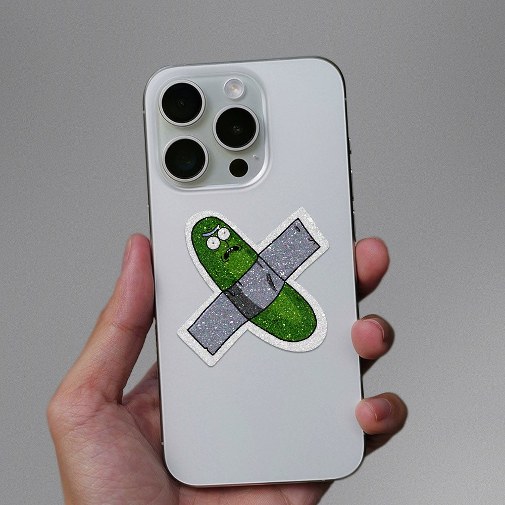 Pickle Rick Glitter Sticker waterproof vinyl decal for laptop, bike, car & bottle