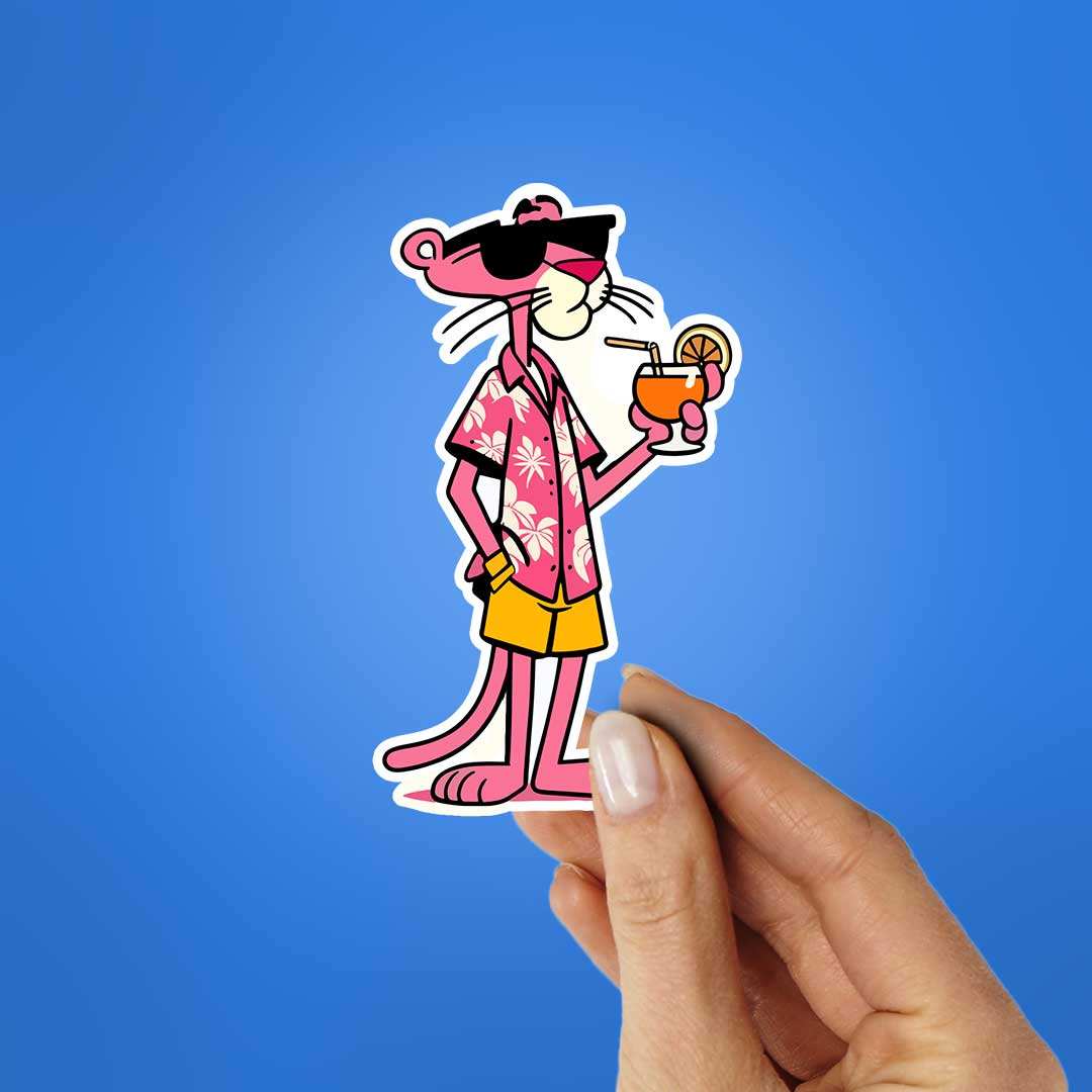 Pink Panther In Party Mood Sticker waterproof vinyl decal for laptop, bike, car & bottle