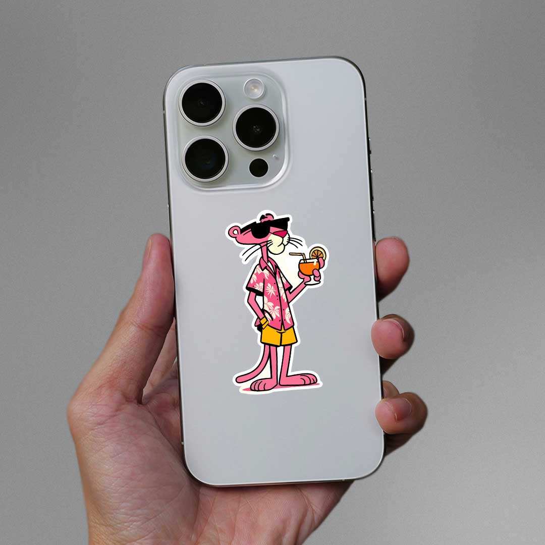 Pink Panther In Party Mood Sticker waterproof vinyl decal for laptop, bike, car & bottle