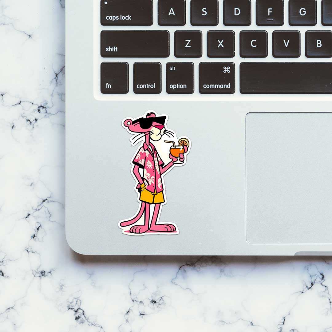 Pink Panther In Party Mood Sticker waterproof vinyl decal for laptop, bike, car & bottle