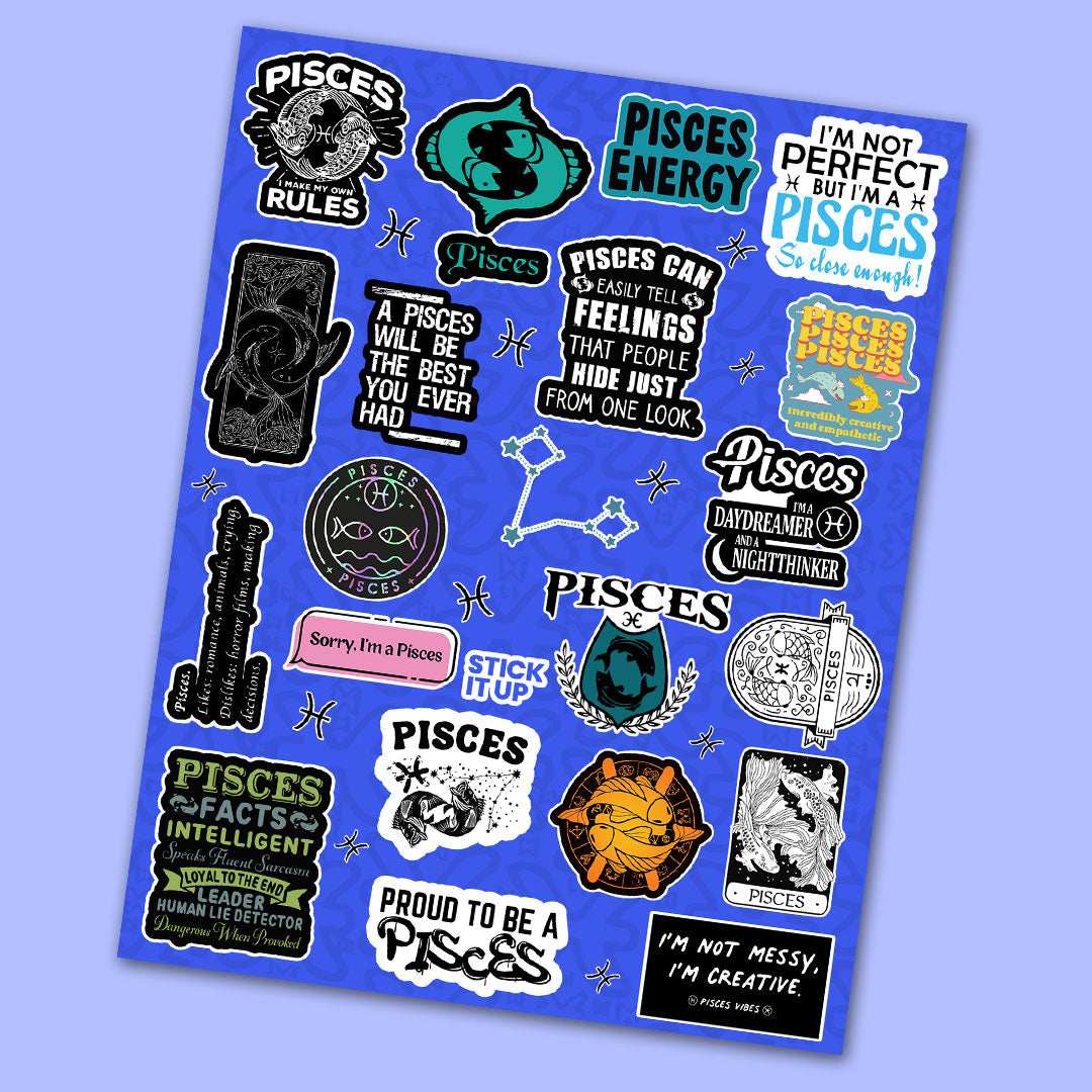 Pisces Mini Sticker Sheet waterproof vinyl decal for laptop, bike, car & bottle