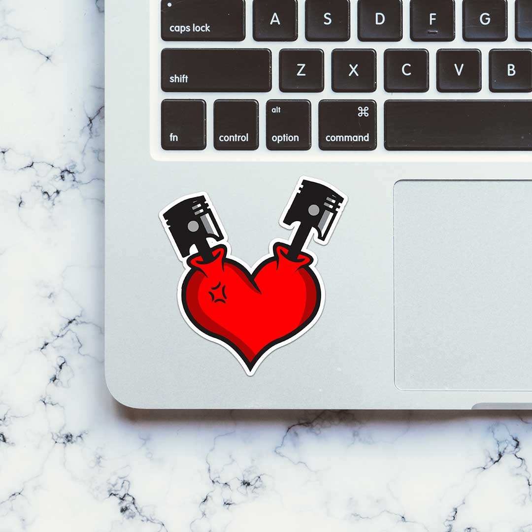 Piston Heartbeat Sticker waterproof vinyl decal for laptop, bike, car & bottle