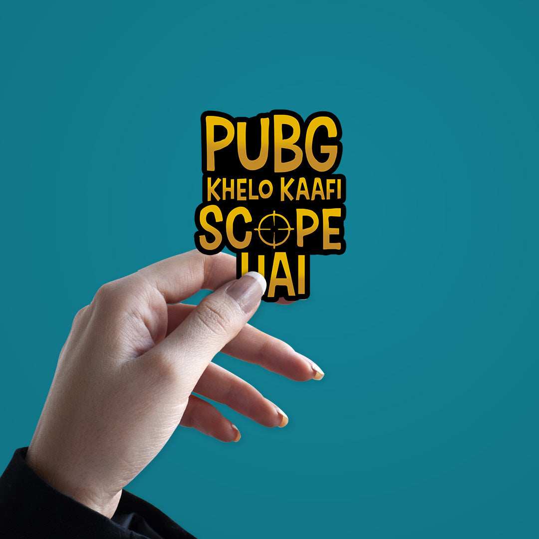 Pubg Khelo Kaafi Scope Hai Sticker waterproof vinyl decal for laptop, bike, car & bottle