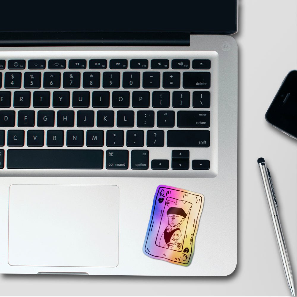 Queen Of Hearts Holographic Stickers waterproof vinyl decal for laptop, bike, car & bottle