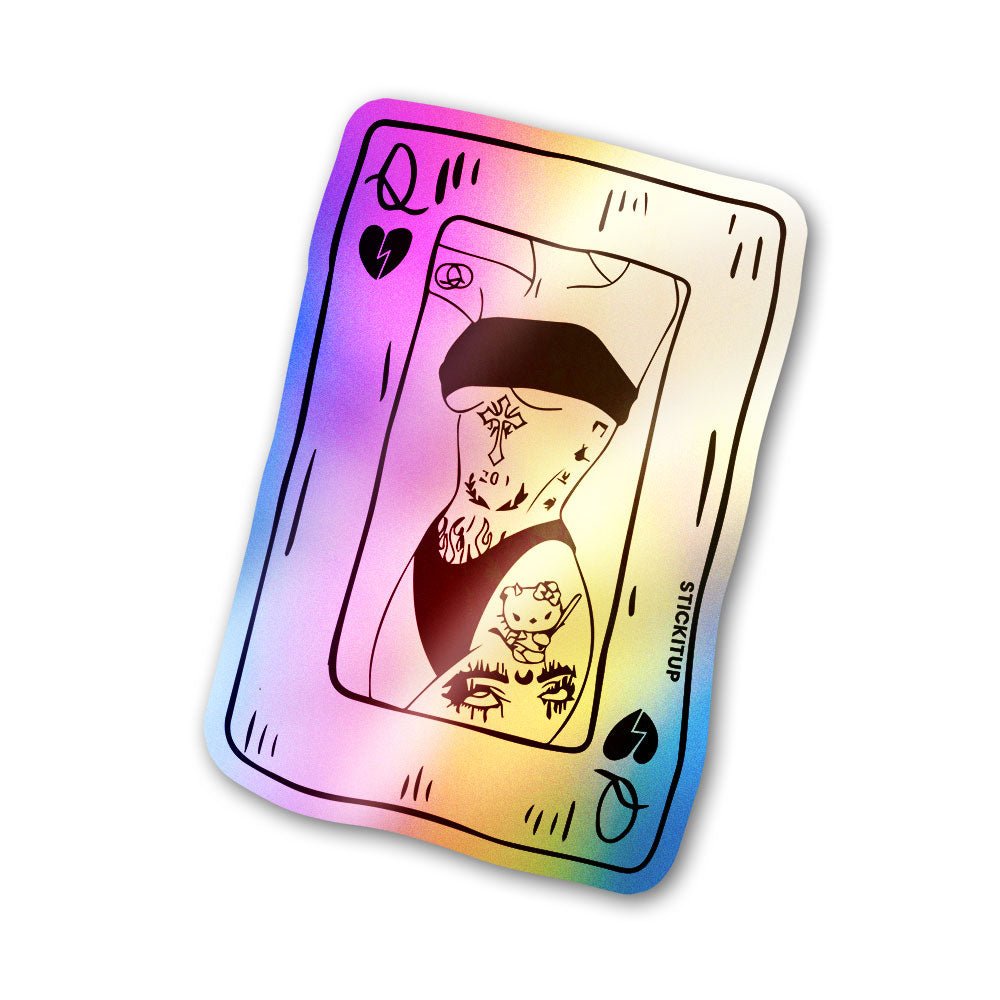 Queen Of Hearts Holographic Stickers waterproof vinyl decal for laptop, bike, car & bottle