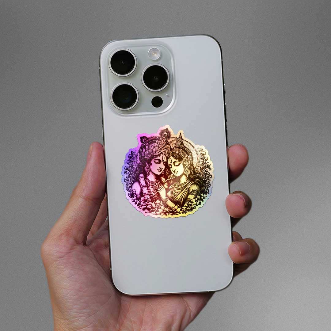 Radha Krishna 0.1 Holographic Sticker waterproof vinyl decal for laptop, bike, car & bottle