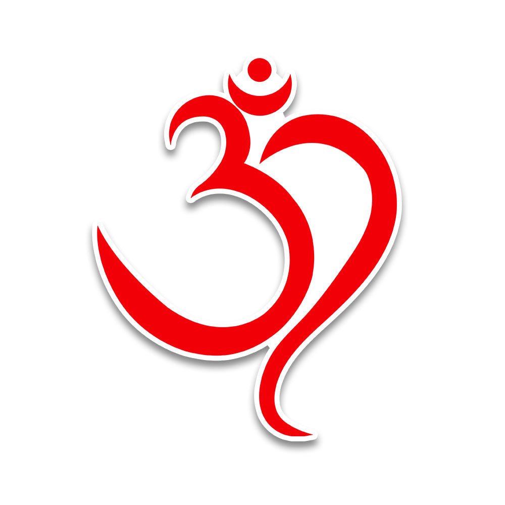 Red Colour Om Bumper Sticker waterproof vinyl decal for laptop, bike, car & bottle