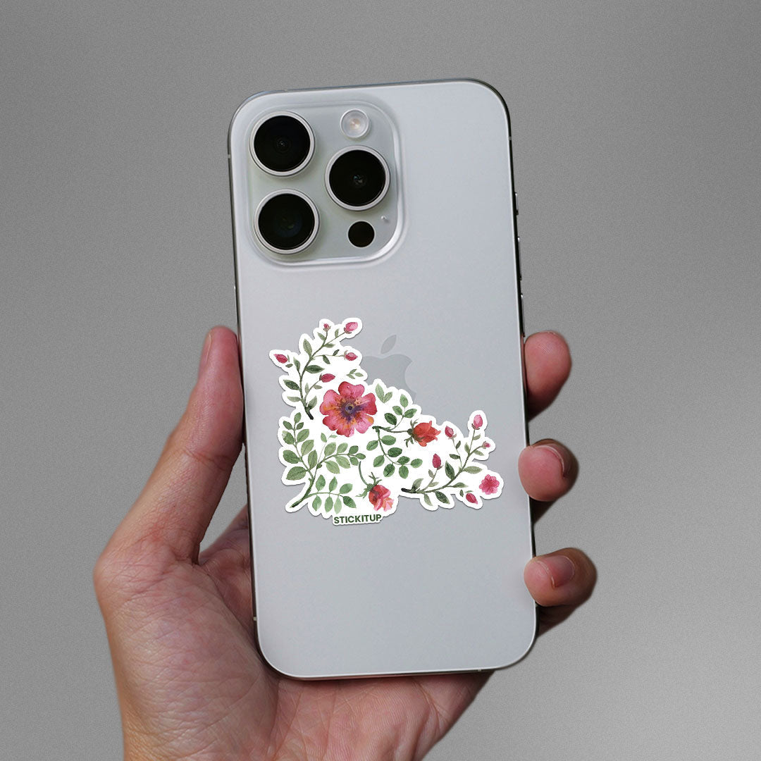 RED FLOWERS Sticker waterproof vinyl decal for laptop, bike, car & bottle