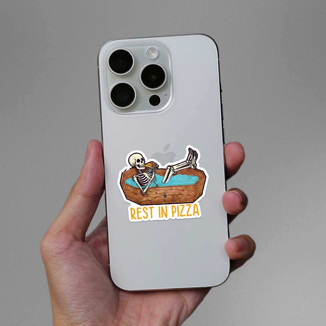 Rest In Pizza Sticker waterproof vinyl decal for laptop, bike, car & bottle