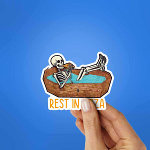 Rest In Pizza Sticker waterproof vinyl decal for laptop, bike, car & bottle