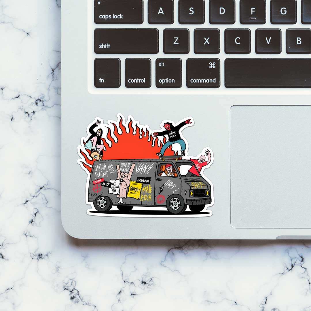 Rocking Van Sticker waterproof vinyl decal for laptop, bike, car & bottle