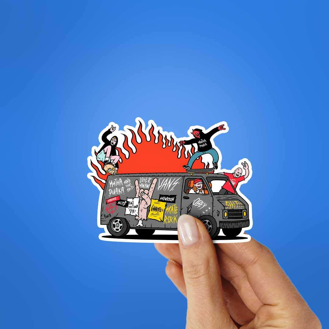 Rocking Van Sticker waterproof vinyl decal for laptop, bike, car & bottle