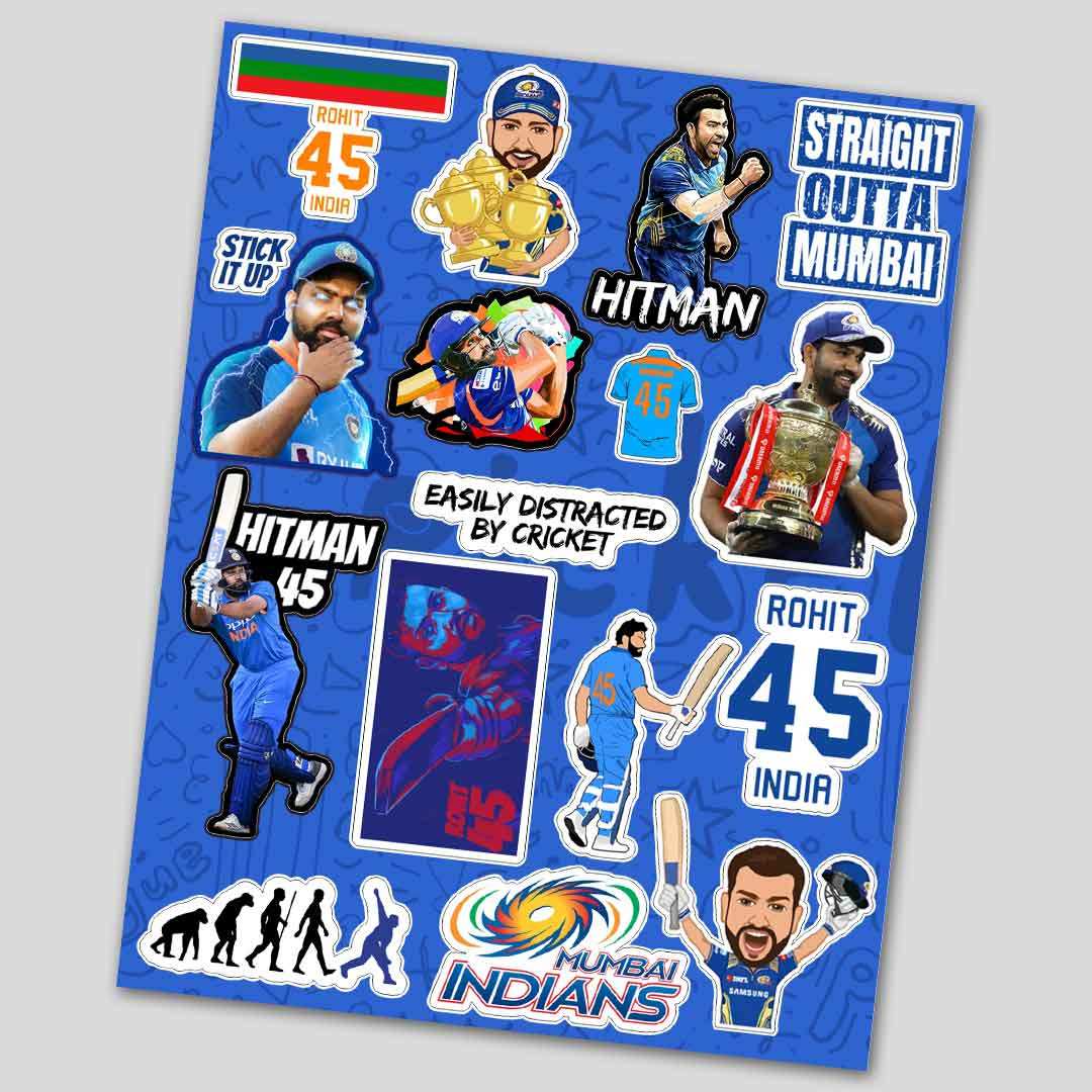 Rohit Sharma Mini sticker sheet waterproof vinyl decal for laptop, bike, car & bottle