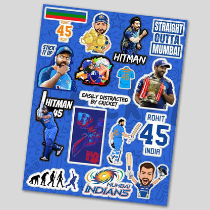 Rohit Sharma Mini sticker sheet waterproof vinyl decal for laptop, bike, car & bottle