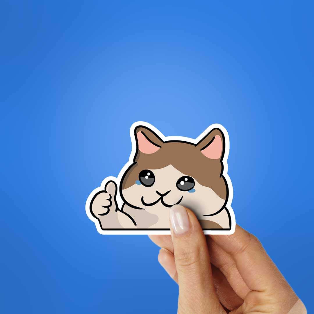 Sad Cat Sticker waterproof vinyl decal for laptop, bike, car & bottle